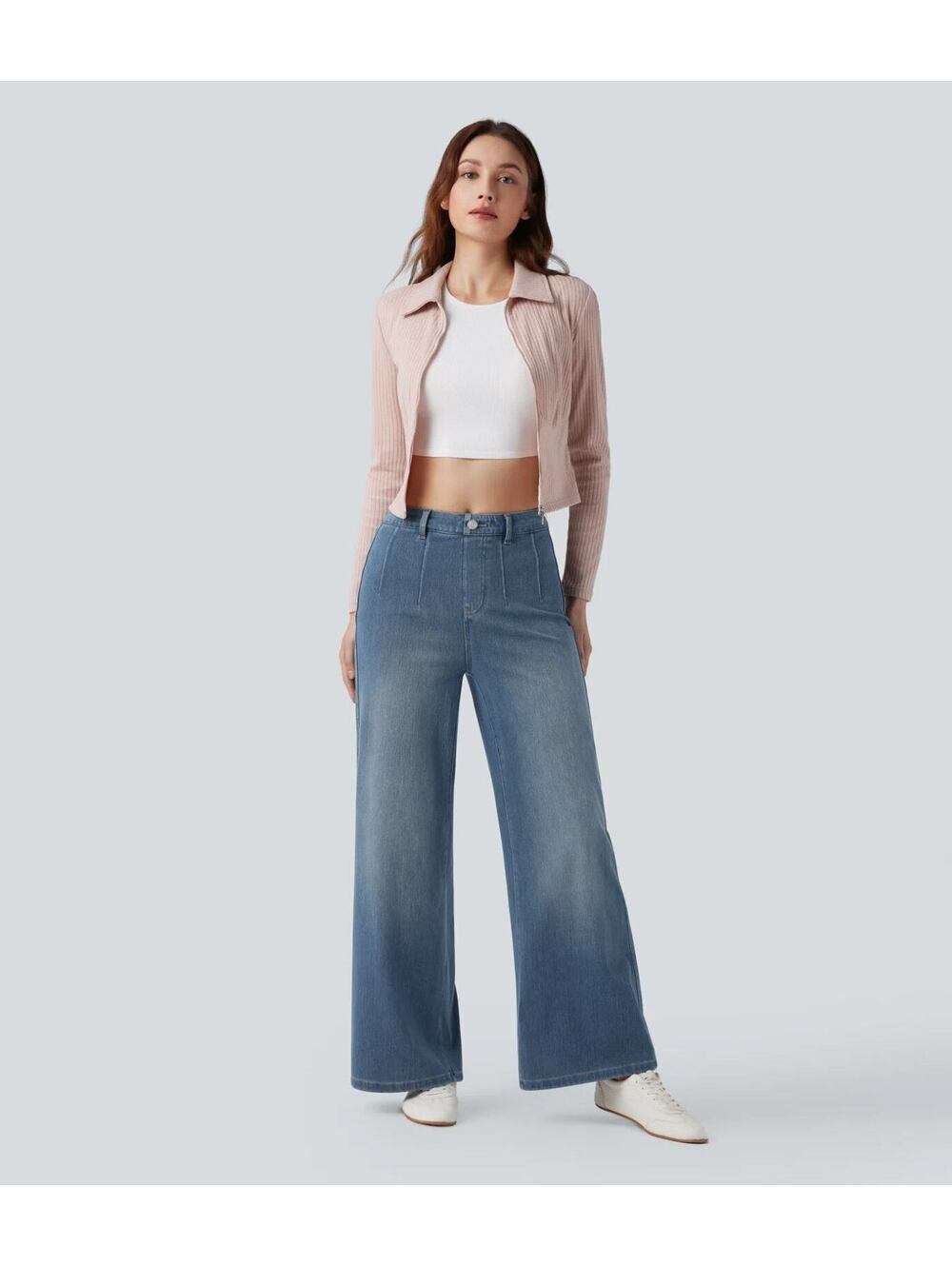 HALARA High Waisted Tummy Control Wide Leg Jeans with Pockets- Size S Reg
